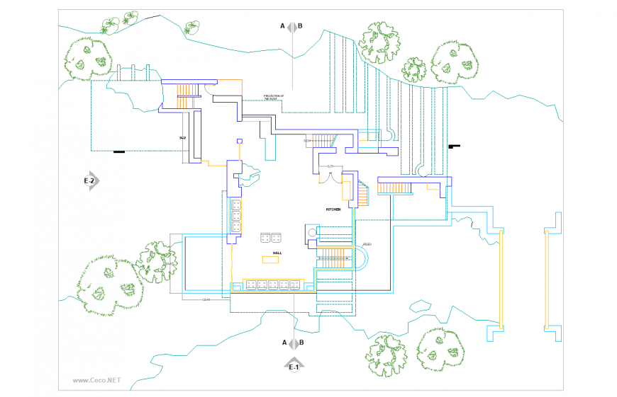 Residence area plan with garden dwg file