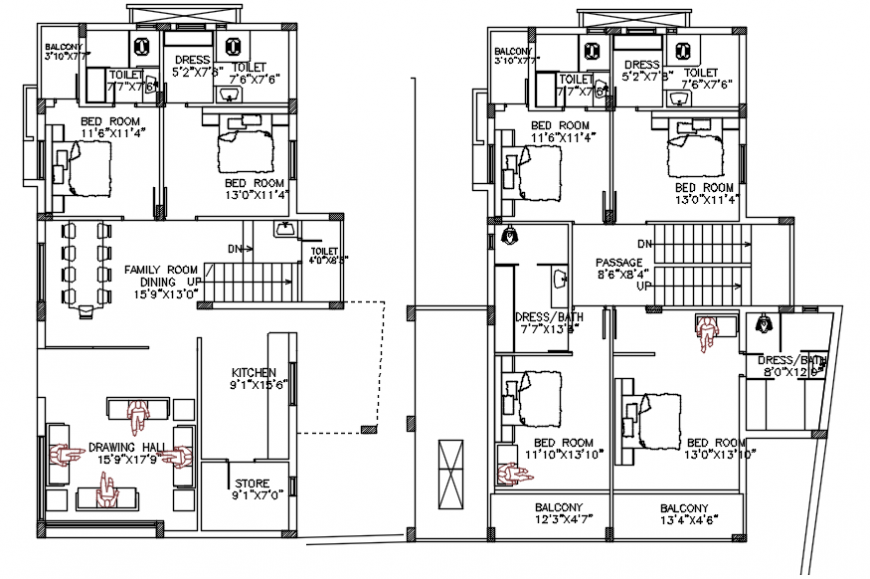 Residence floor plans cad file