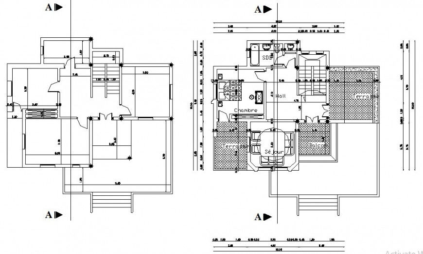 residence ground floor and first floor layout plan cad file