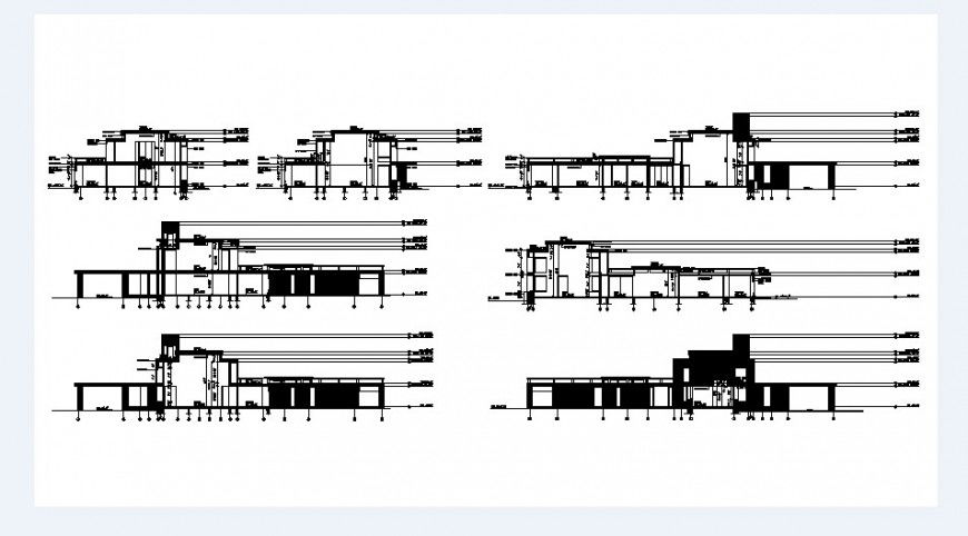 Residence house main elevation and all sided section details dwg file