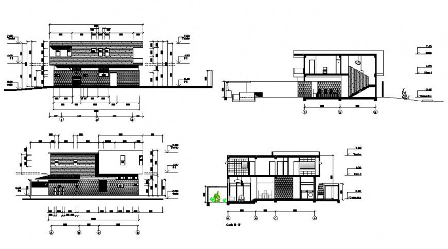 residence house section and elevation design cad file