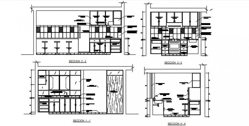 Residence kitchen model section and plan cad drawing details dwg file