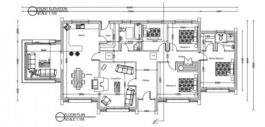 Residence layout plan with furniture detail autocad file