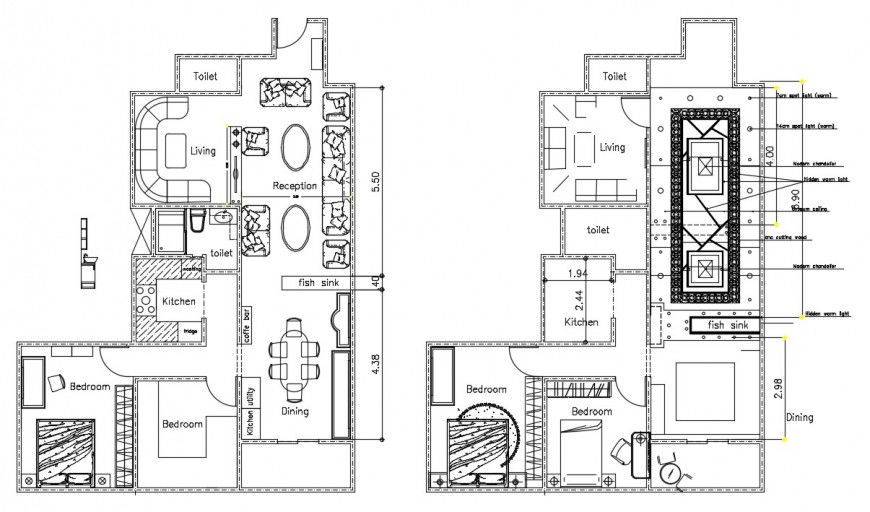 residence layout plan with ceiling design cad file