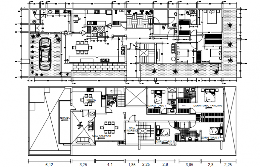 Residence layout plan with furniture detail