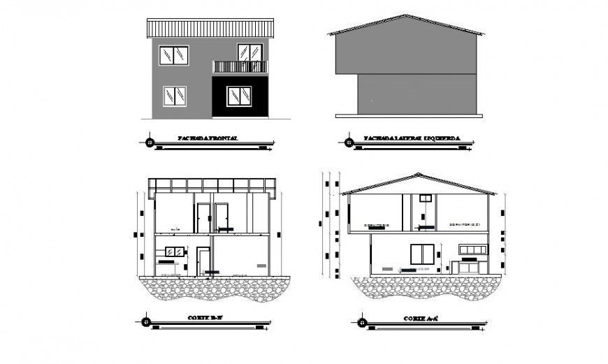 residence section plan and elevation design cad file