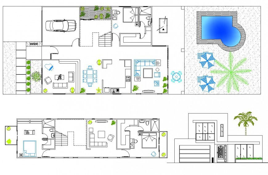 Residence with pool detail cad file