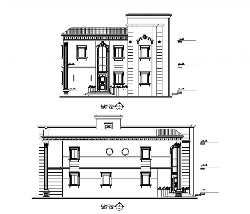 Residential apartment detail elevation 2d view layout dwg file