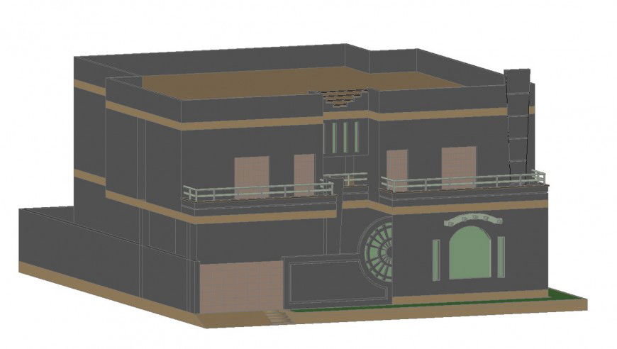 Residential 3d house model front view cad drawing details dwg file