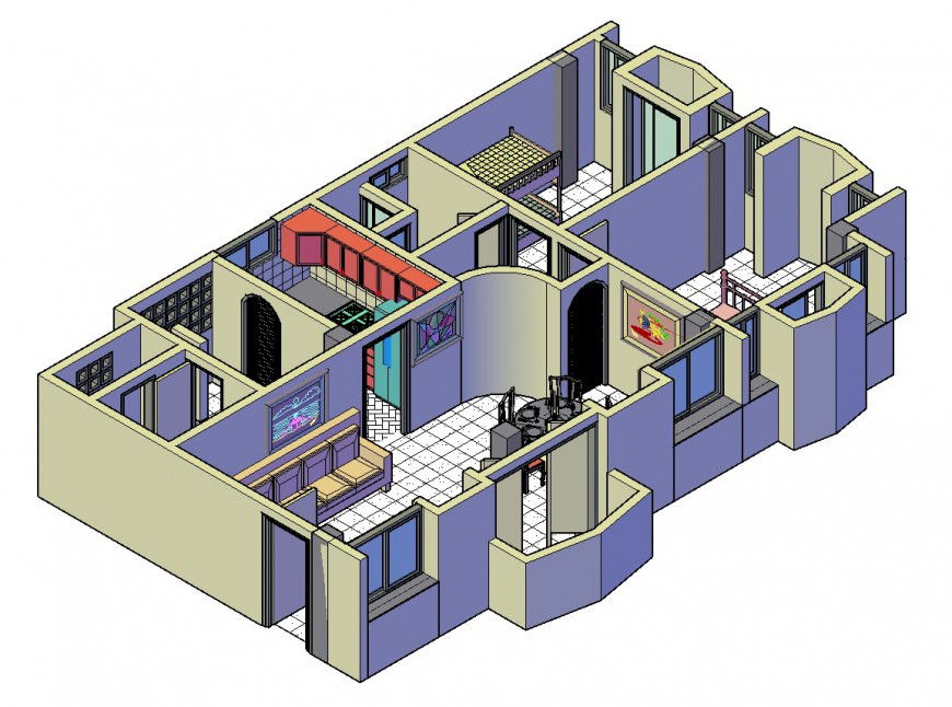 Residential apartment architecture 3d layout plan cad drawing details dwg file