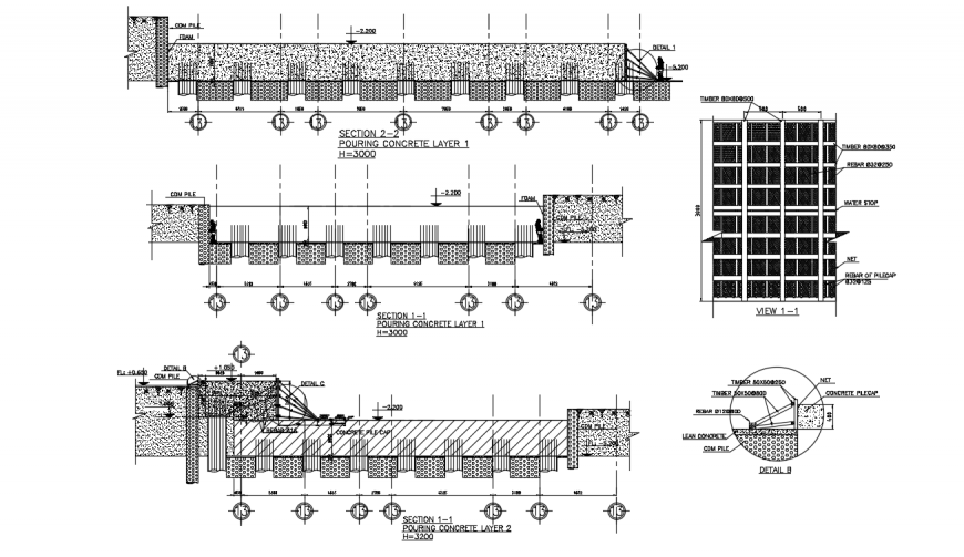 Residential apartment building constructive section and structure details dwg file