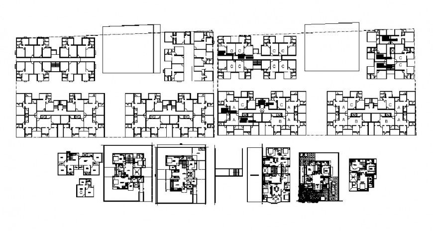 Residential apartment building floor distribution plan and structure details dwg file