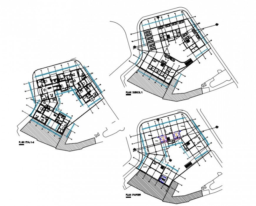 Residential apartment building floor plan 2d drawing details dwg file