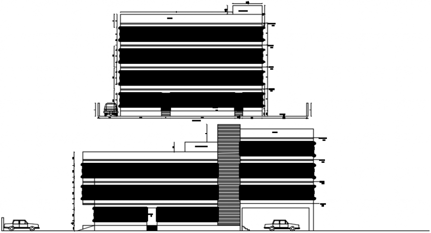 Residential apartment building main and back elevation drawing details dwg file