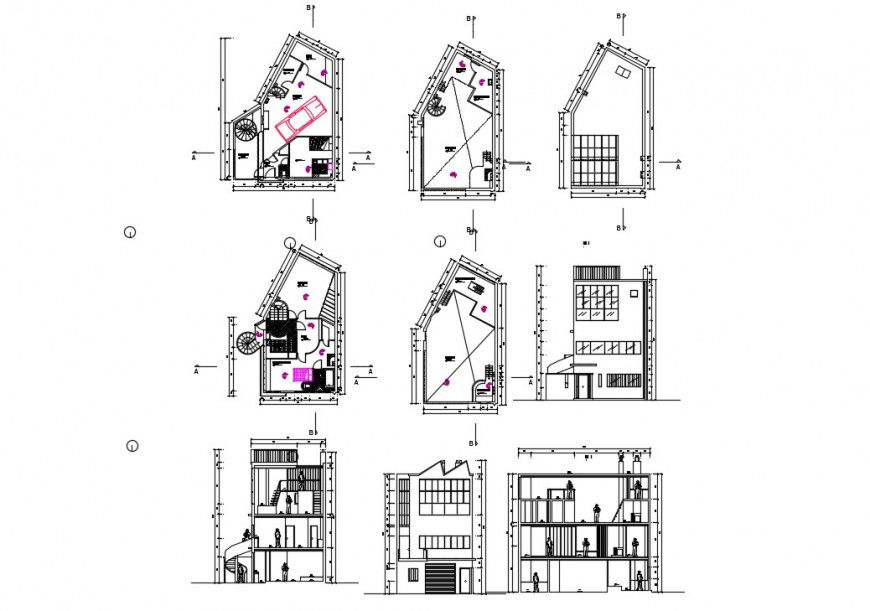 Residential apartment detail plan, elevation and section 2d view CAD block autocad file