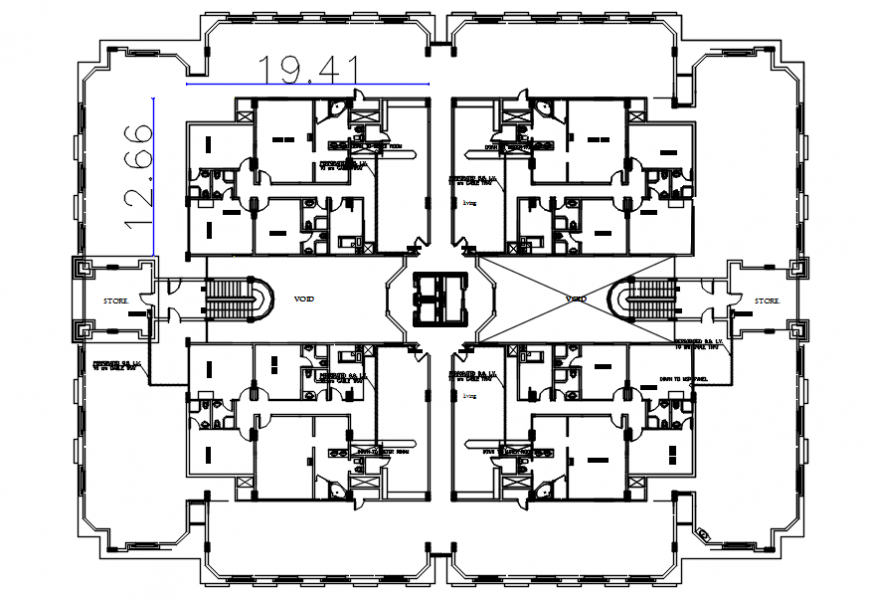 Residential apartment drawing 2d view center line plan dwg autocad file