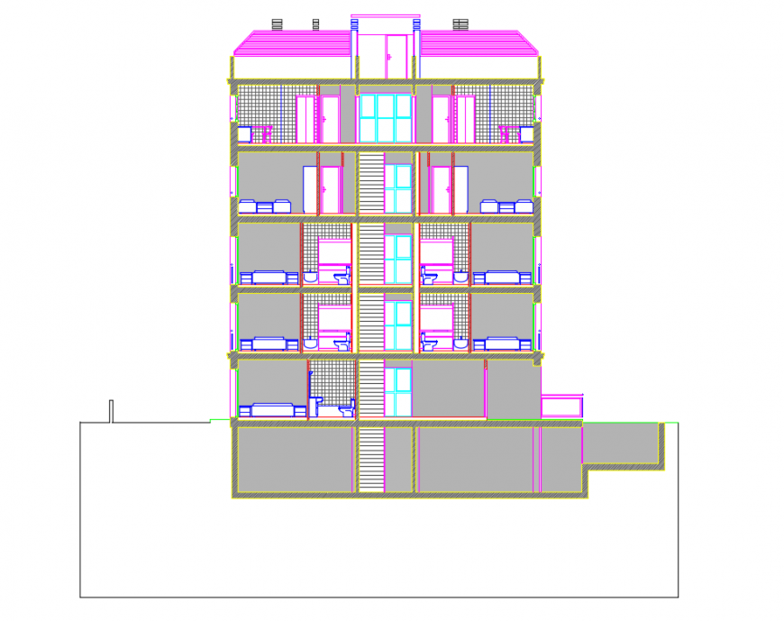 Residential apartment flat facade section cad drawing details dwg file
