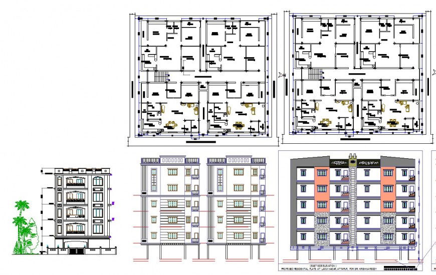 Residential apartment flats detail plan and elevation 2d view CAD structural block layout dwg file