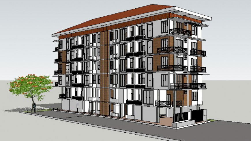 Residential apartment multi-story drawing in sketch-up