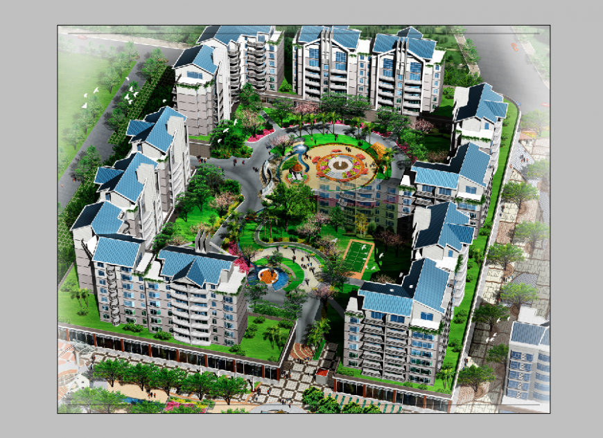 Residential area city plan detail 3d model elevation Photoshop file