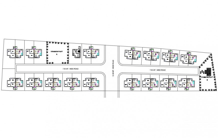 Residential Area 2D Layout Plan with Housing Blocks DWG file