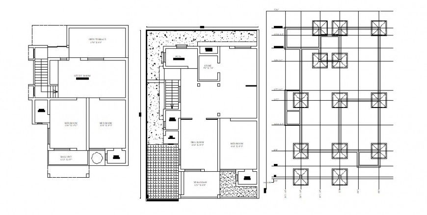Residential area foundation plan with column detail in AutoCAD file