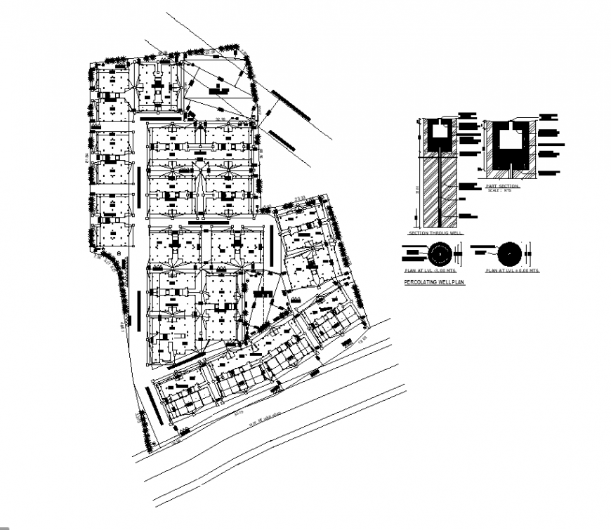Residential area site plan with architectural plan dwg file