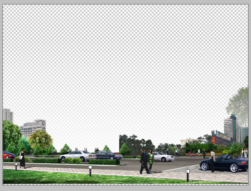 Residential area street detail elevation 3d model Photoshop file