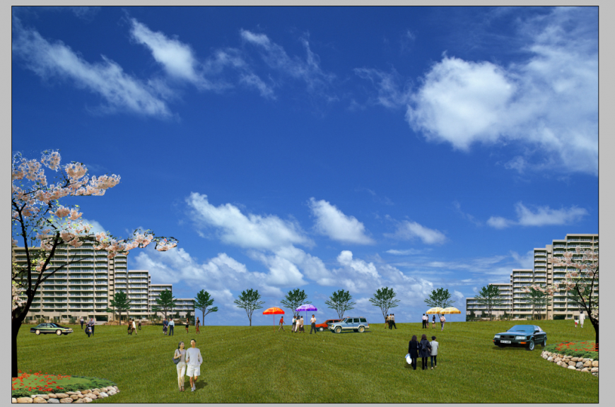 Residential area with park detail elevation Photoshop file