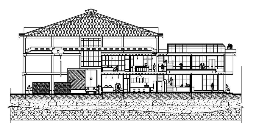 Residential beautiful house front section cad drawing details dwg file