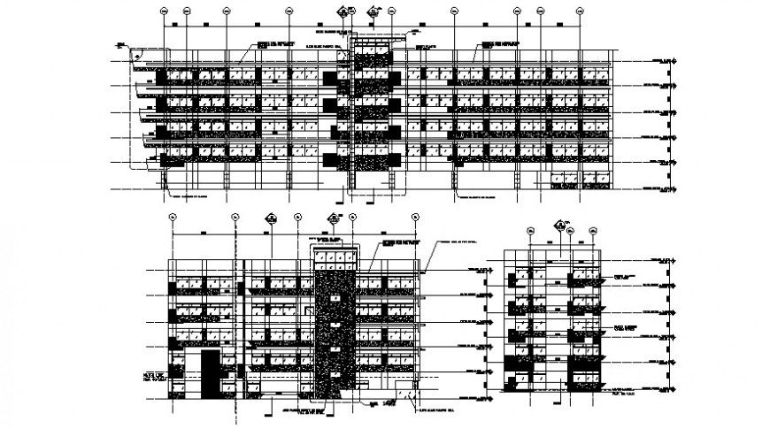 Residential building all three sided elevation drawing details dwg file