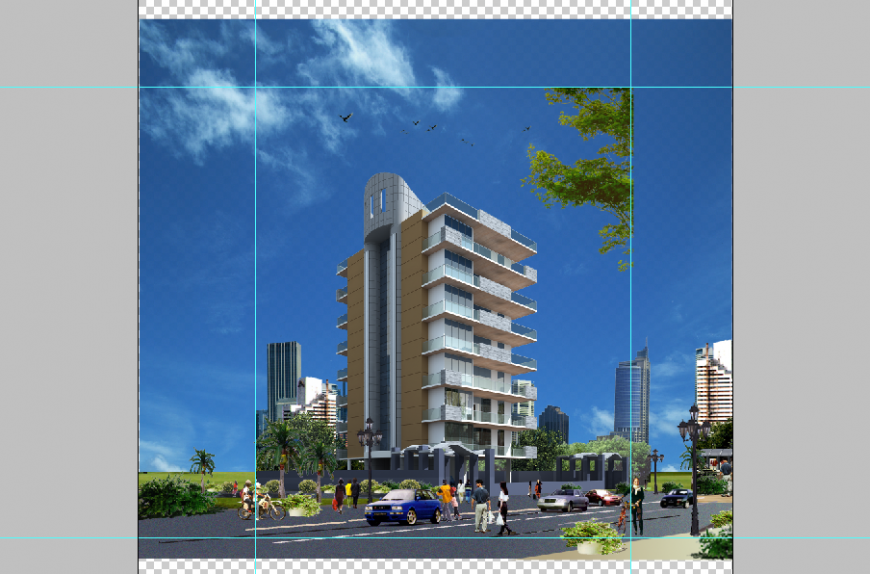 Residential building and area detail 3d model elevation Photoshop file