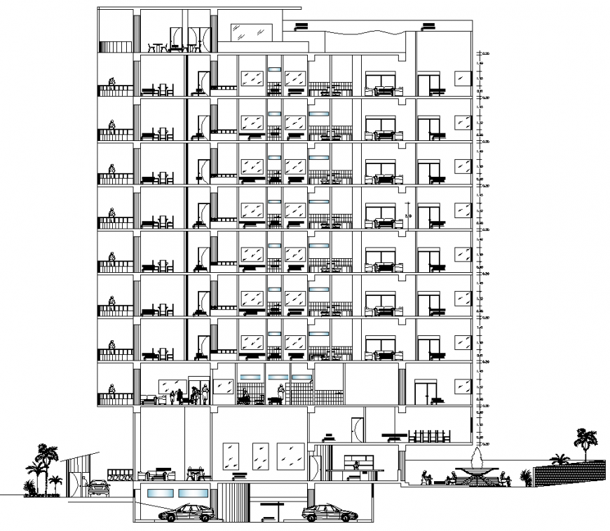 Residential building elevation drawing in dwg AutoCAD file.