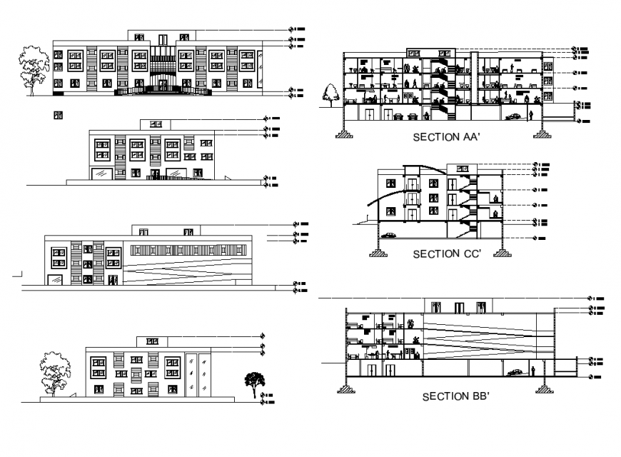 Residential building flats detail elevation layout file