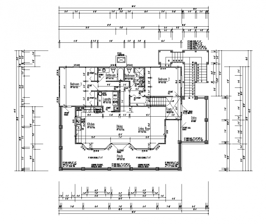 Residential building plan layout 2d view autocad file