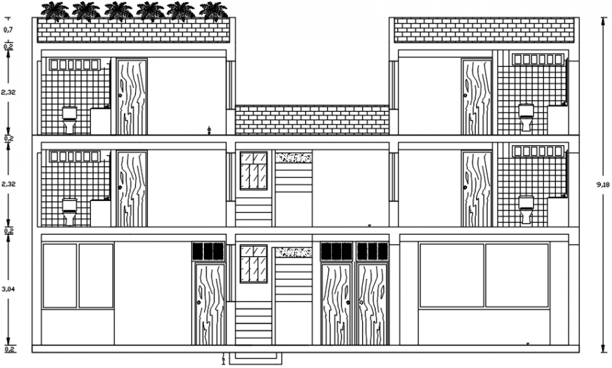 Residential building with decoration of tree in AutoCAD