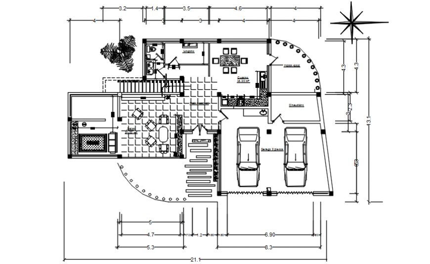 Residential bungalow 2d view floor plan layout CAD autocad drawings