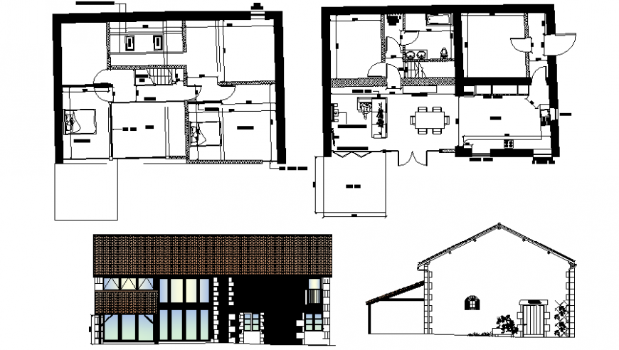 Residential bungalow drawings 2d view plan and elevation in autocad file