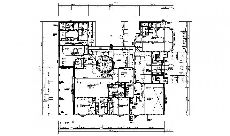 Residential bungalow drawings 2d view work plan autocad file