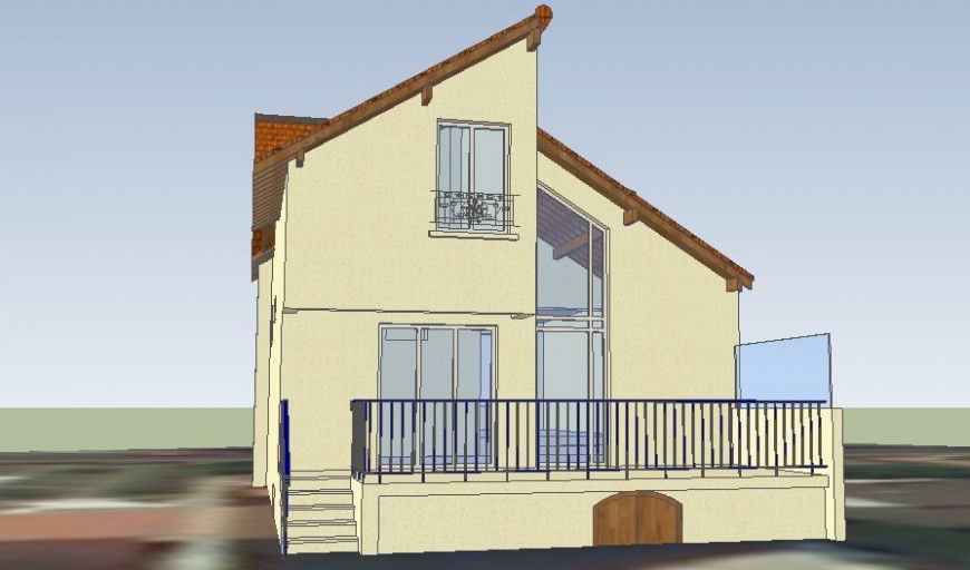 Residential bungalow drawings 3d model detail in sketch-up software