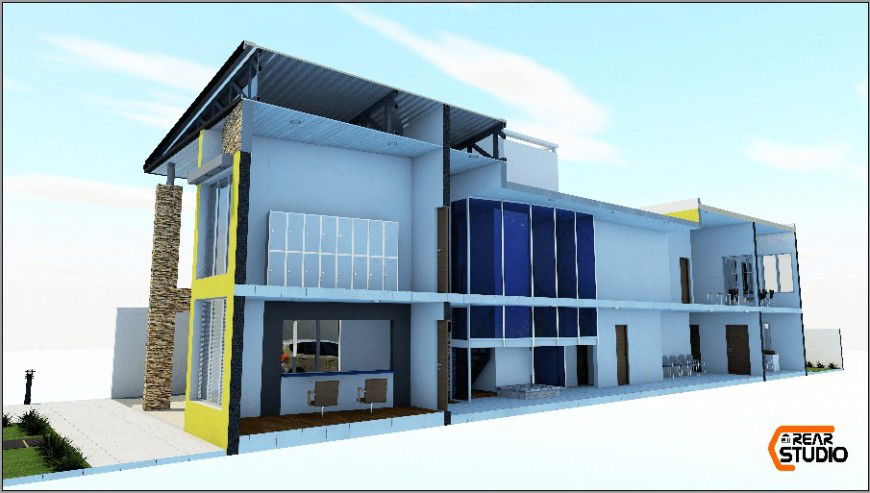 Residential bungalow drawings 3d model details file