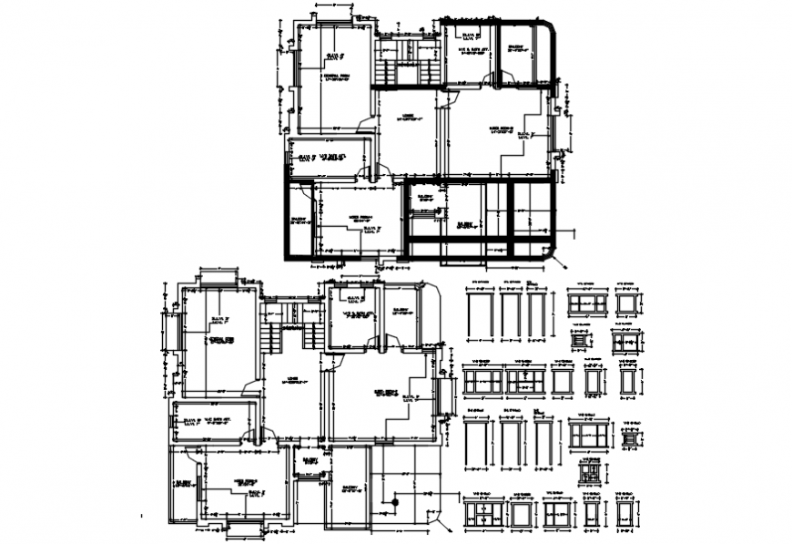 Residential bungalow floor plan and doors and windows details dwg file