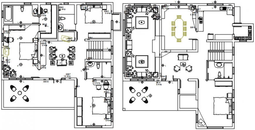 Residential bungalow floor plan distribution drawing details dwg file