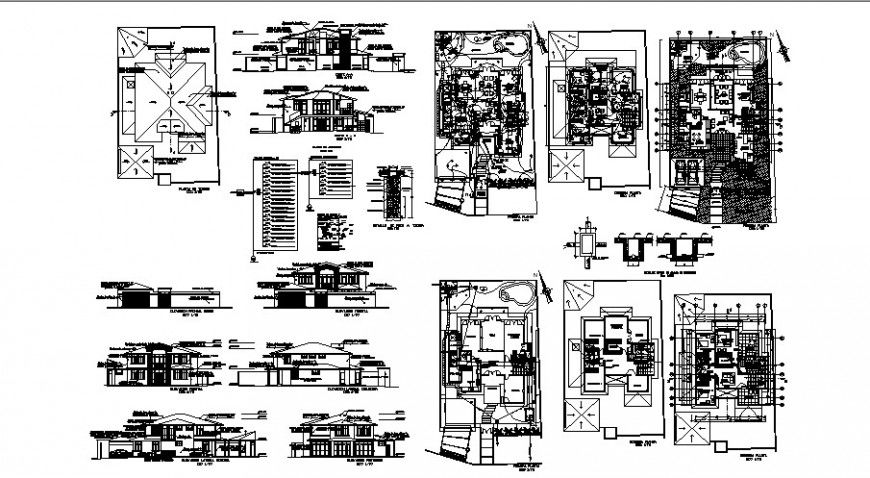 Residential bungalow plan elevation and section in autocad software file
