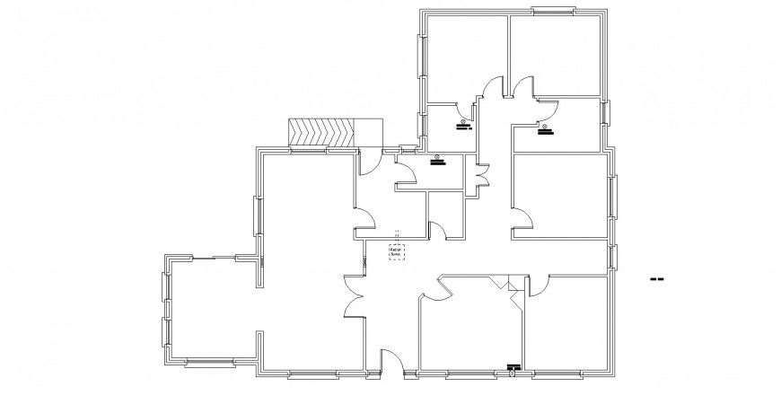 Residential bungalow wall layout plan drawing in dwg AutoCAD file.