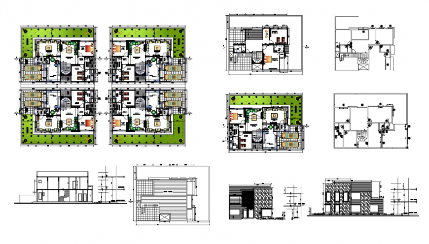 Residential bungalow working plan with elevation details dwg file