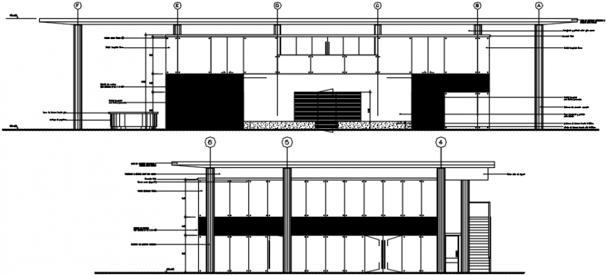 Residential club house front and back section drawing details dwg file