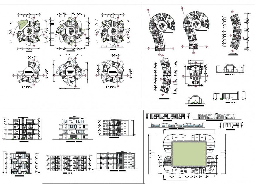 Residential complex in plan and elevation layout file