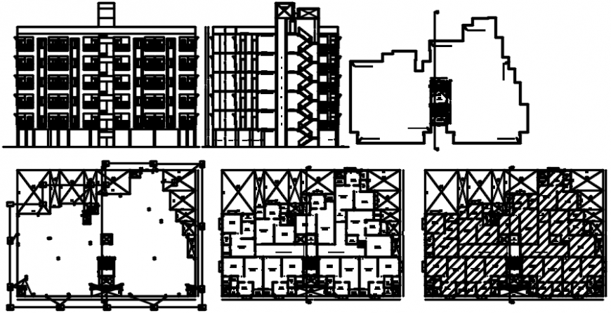 Residential cum commercial building elevation, section and floor plan details dwg file