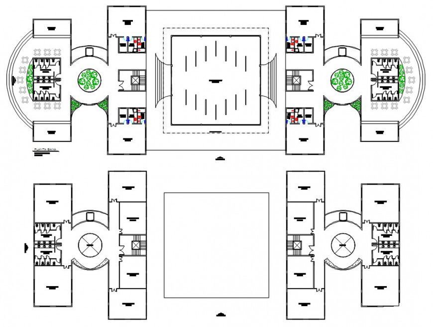 Residential cum commercial building two floor plan distribution drawing details dwg file